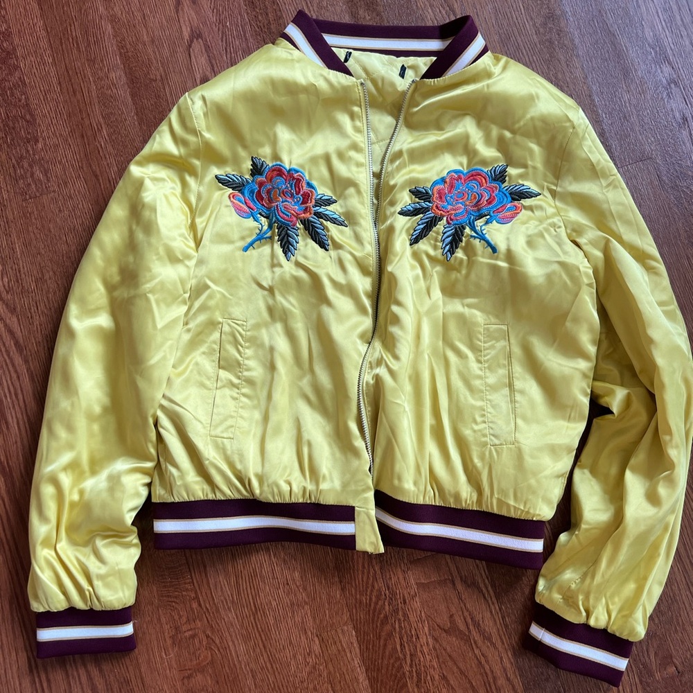 Yellow Embroidered Bomber Jacket